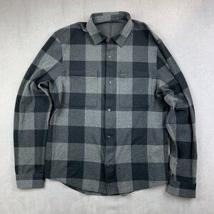 Lululemon Mens Soft Knit Overshirt Medium Gray Black Buffalo Check Plaid Flannel